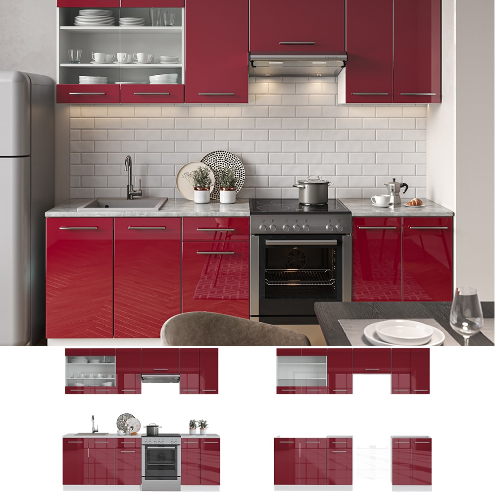 Vicco K&uuml;chenzeile K&uuml;chenblock Einbauk&uuml;che 240cm Fame-Line Hochglanz Fronten 