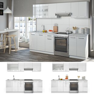 Vicco Küche Raul Küchenzeile Küchenblock Einbauküche 240 cm  Weiß Hochglanz 