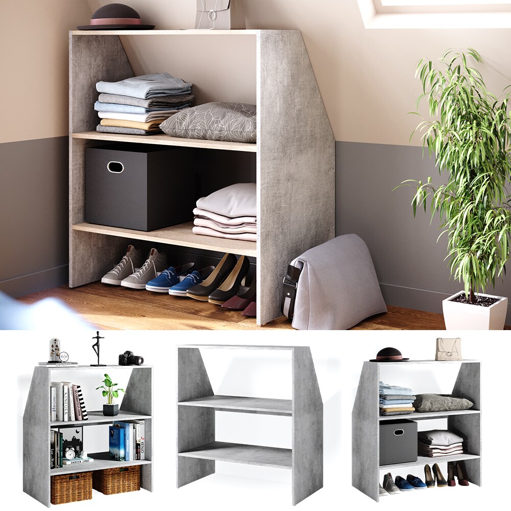 VICCO Dachschr&auml;genregal B&uuml;cherregal Wandregal Standregal Regal Dachschr&auml;ge Beton Optik 