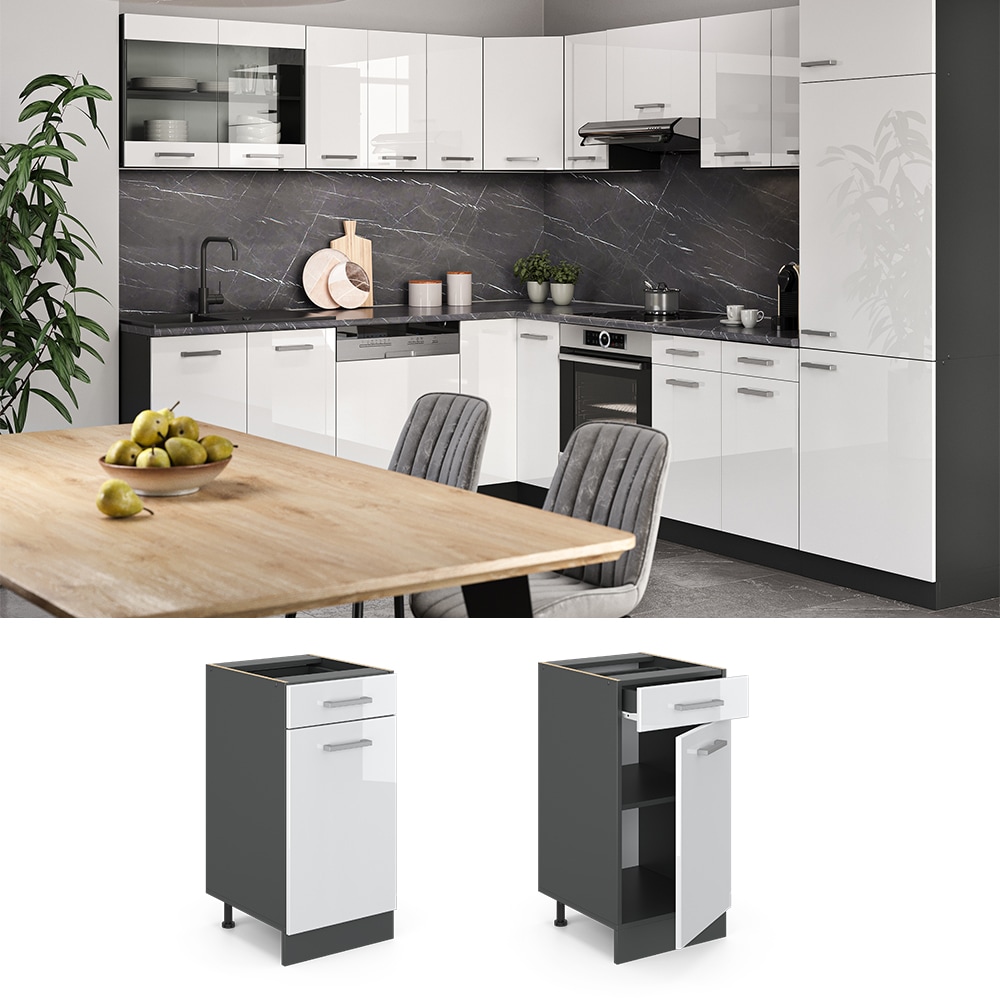 Vicco - Meuble cuisine R-Line, Blanc Haute brillance, 40 cm sans plan de travail