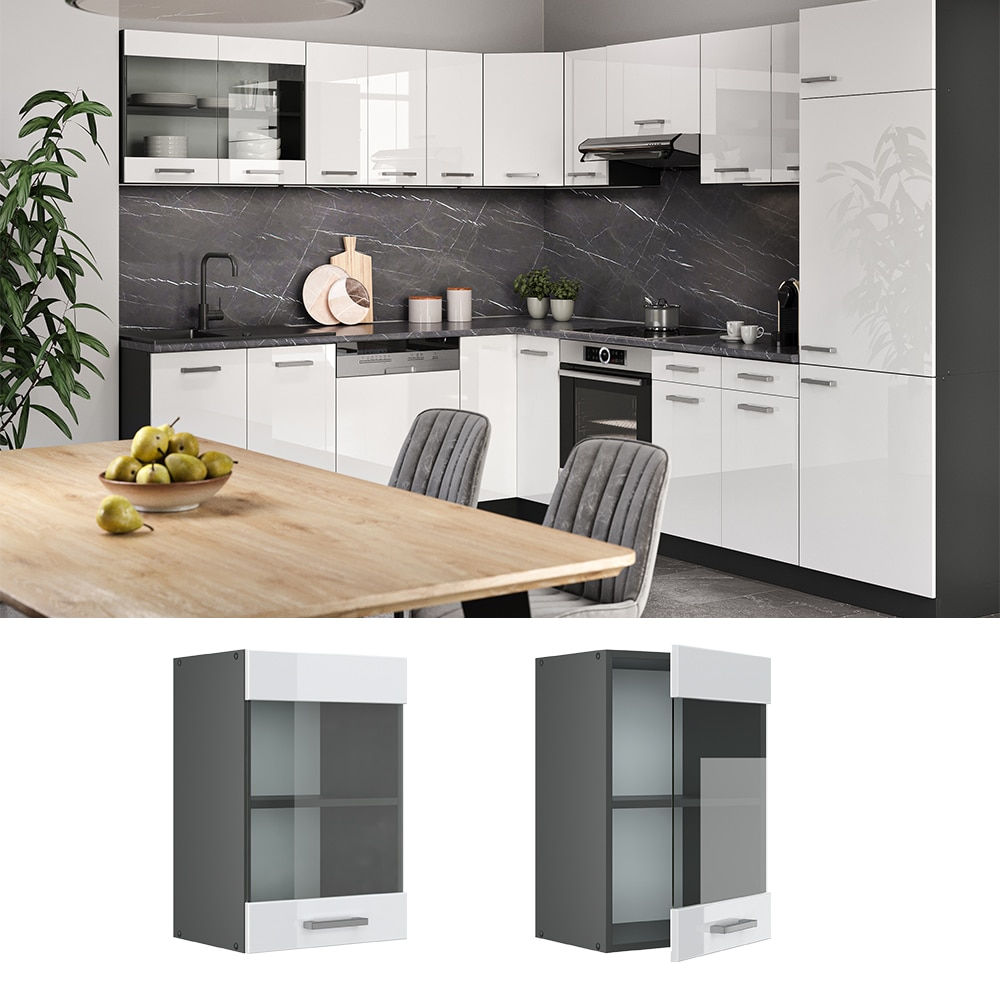 VICCO K&uuml;chenschrank H&auml;ngeschrank H&auml;ngeglasschrank 40 cm R-Line Anthrazit 