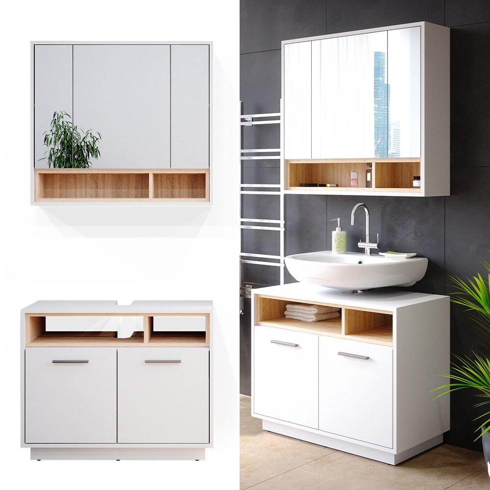 Vicco Badm&ouml;bel Badezimmerm&ouml;bel Beatrice 2er Set aus Spiegelschrank Unterschrank 