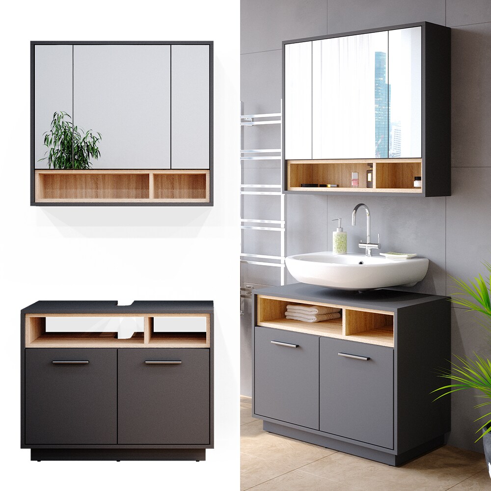 Vicco Badm&ouml;bel Badezimmerm&ouml;bel Beatrice 2er Set aus Spiegelschrank Unterschrank 