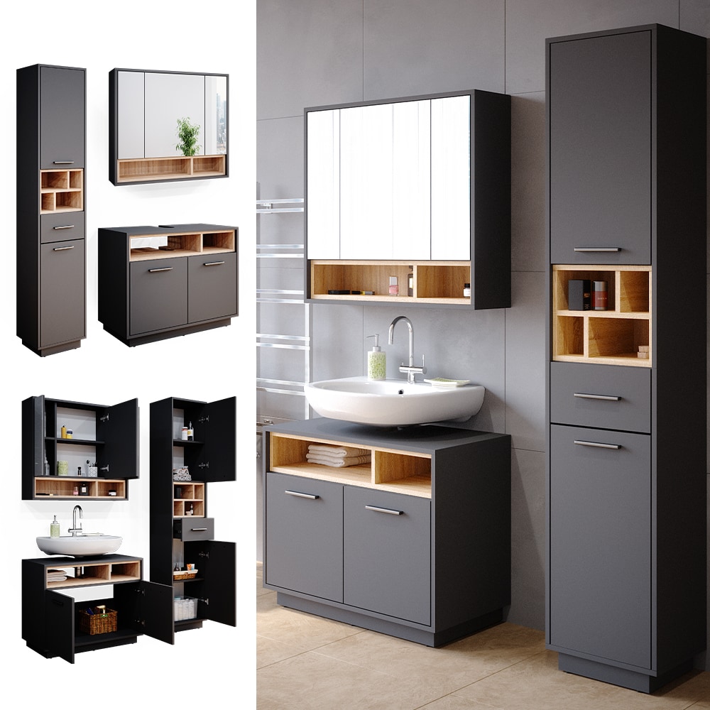 Vicco Badm&ouml;bel Set Beatrice Spiegelschrank Waschtischunterschrank Hochschrank 