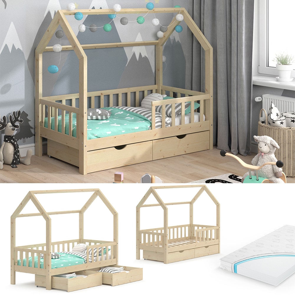 VitaliSpa Kinderbett Hausbett Spielbett Wiki 80x160 inkl Matratze 2 Schubladen 
