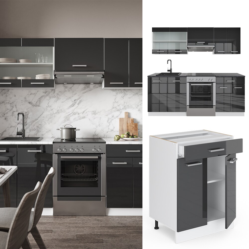 Vicco K&Uuml;CHE R-LINE 200CM K&Uuml;CHENZEILE K&Uuml;CHENBLOCK EINBAU Anthrazit Hochglanz 
