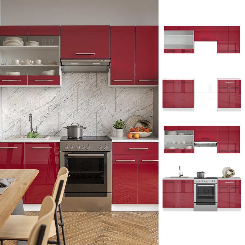 Vicco K&uuml;chenzeile K&uuml;chenblock Einbauk&uuml;che 200cm Fame-Line Hochglanz Fronten 