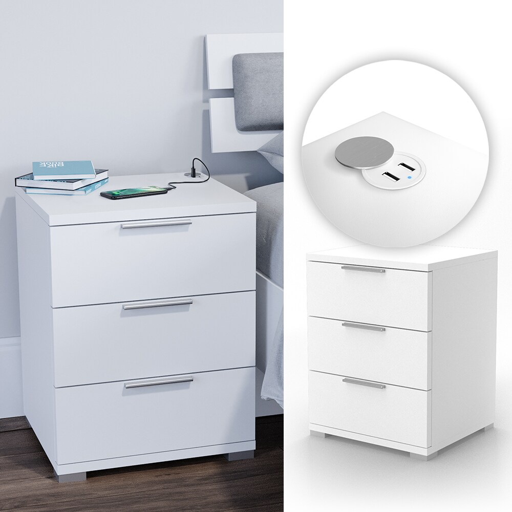Vicco Nachtschrank Florenz Schublade Kommode Wei&szlig; mit USB Ladestation USB-Hub 