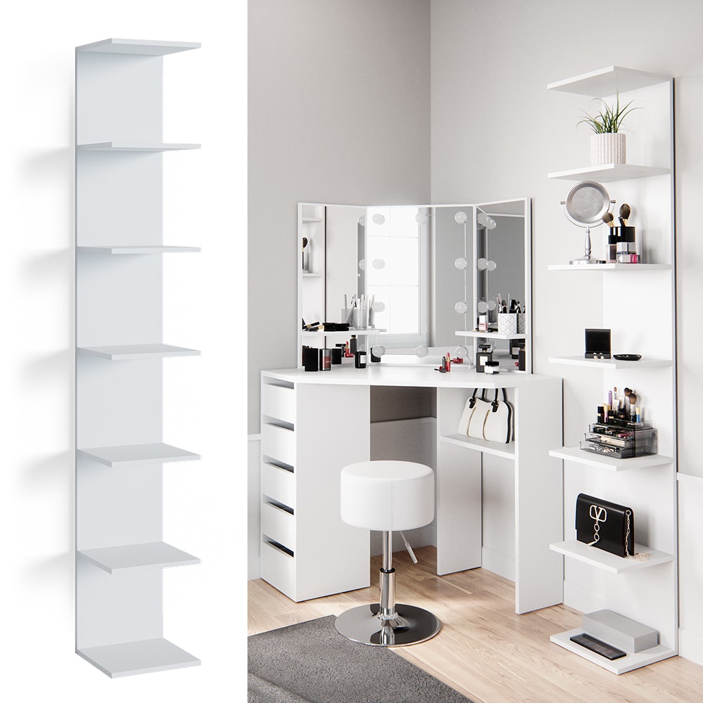 Vicco Wandregal Standregal B&uuml;cherregal Paolo Wei&szlig; Schminktisch H&auml;ngeregal 7 Ebenen 