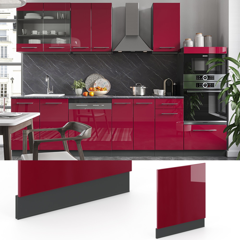 VICCO Geschirrsp&uuml;lerfront 60 cm Bordeaux Hochglanz K&uuml;chenschrank Blende K&uuml;chenzeile Fame-Line 