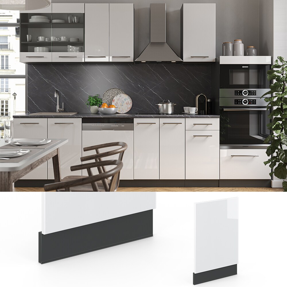 VICCO Geschirrsp&uuml;lerfront 45 cm Wei&szlig; Hochglanz K&uuml;chenschrank Blende K&uuml;chenzeile Fame-Line 