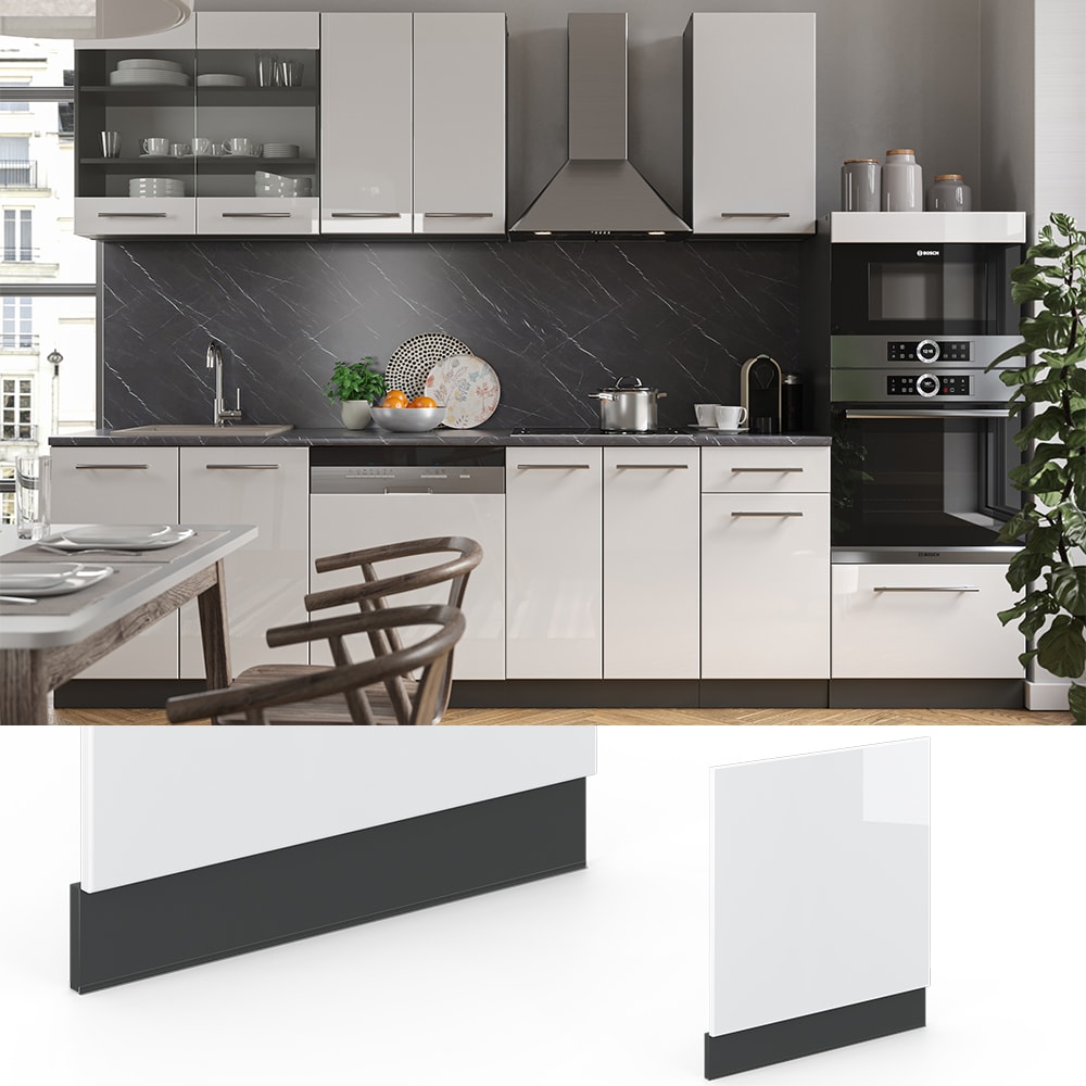 VICCO Geschirrsp&uuml;lerfront 60 cm Wei&szlig; Hochglanz K&uuml;chenschrank Blende K&uuml;chenzeile Fame-Line 