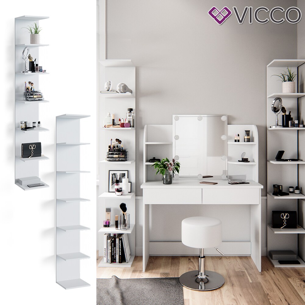 Vicco Wandregal Standregal B&uuml;cherregal Paolo 2er Set Wei&szlig; 7 Ablagen Schminktisch 