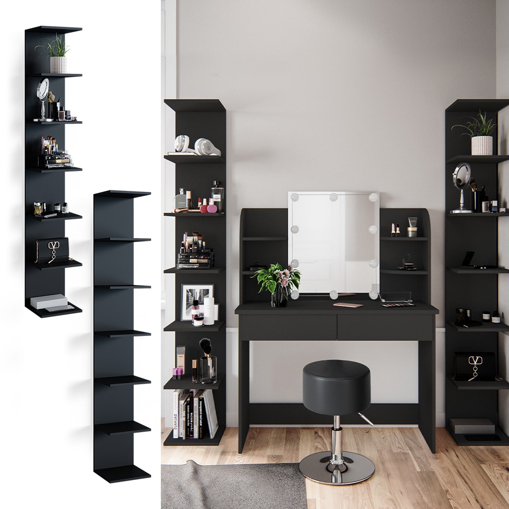 Vicco Wandregal Standregal B&uuml;cherregal Paolo 2er Set Schwarz 7 Ablagen Schminktisch 