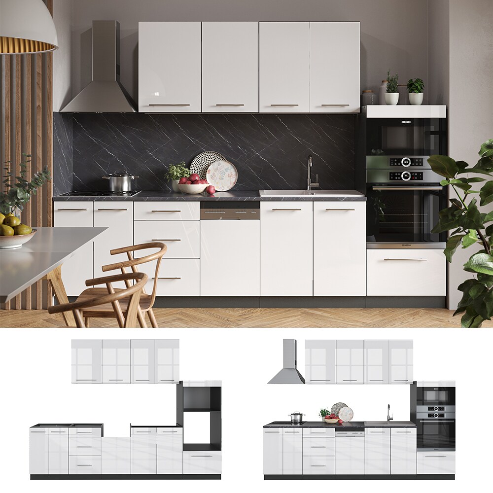 Vicco K&uuml;che FAME-LINE K&uuml;chenzeile Einbauk&uuml;che 295 cm Wei&szlig; Hochglanz 