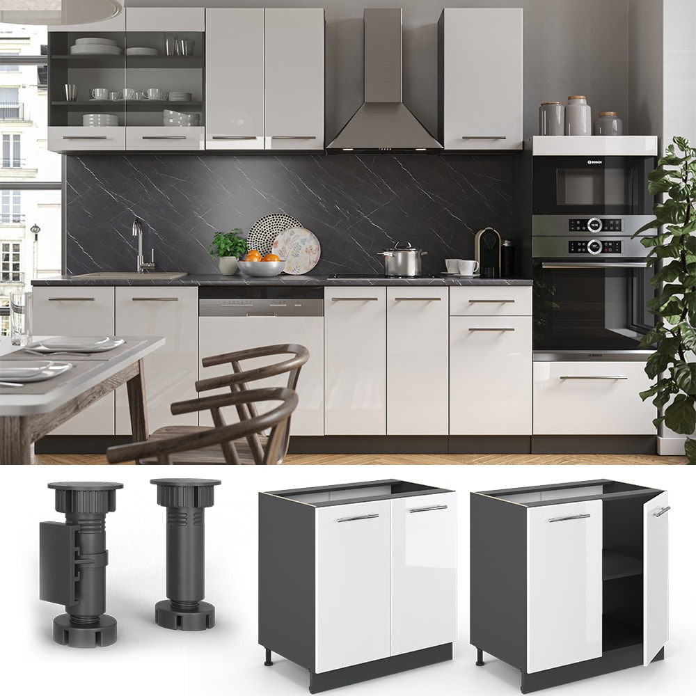 VICCO Unterschrank 80 cm Wei&szlig; Hochglanz K&uuml;chenschrank H&auml;ngeschrank K&uuml;chenzeile Fame-Line 