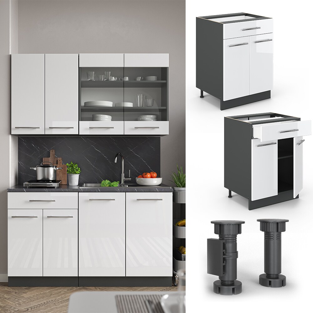 VICCO Schubunterschrank 60 cm Wei&szlig; Hochglanz K&uuml;chenschrank H&auml;ngeschrank K&uuml;chenzeile Fame-Line 