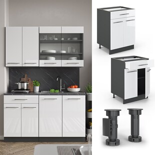 VICCO Schubunterschrank 60 cm Weiß Hochglanz Küchenschrank Hängeschrank Küchenzeile Fame-Line 