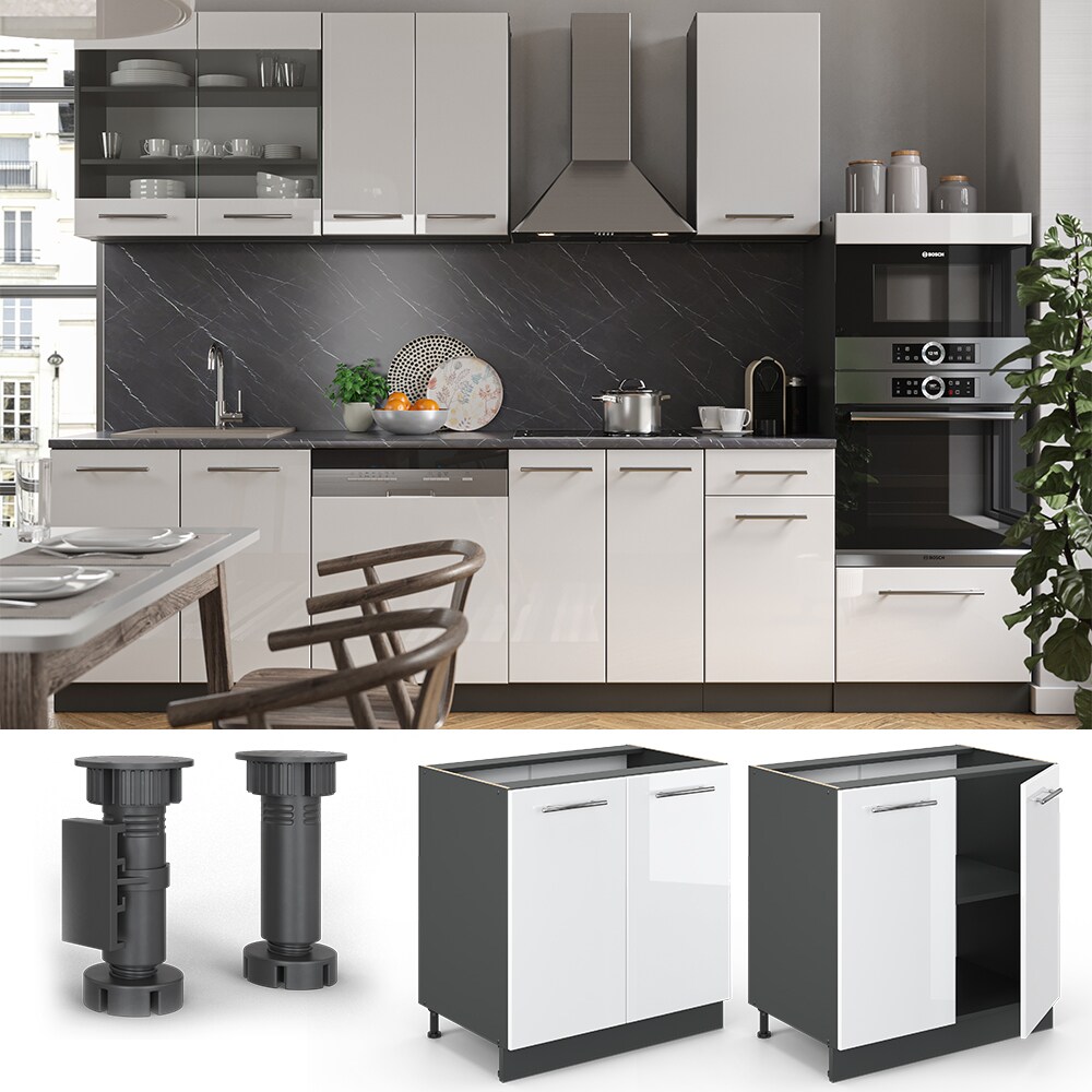 VICCO Sp&uuml;lenunterschrank 80 cm Wei&szlig; Hochglanz K&uuml;chenschrank H&auml;ngeschrank K&uuml;chenzeile Fame-Line 