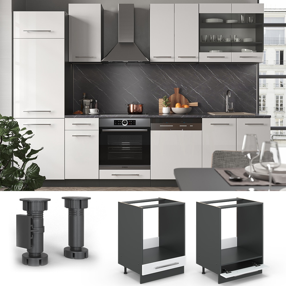 VICCO Herdumbauschrank 60 cm Wei&szlig; Hochglanz K&uuml;chenschrank H&auml;ngeschrank K&uuml;chenzeile Fame-Line 