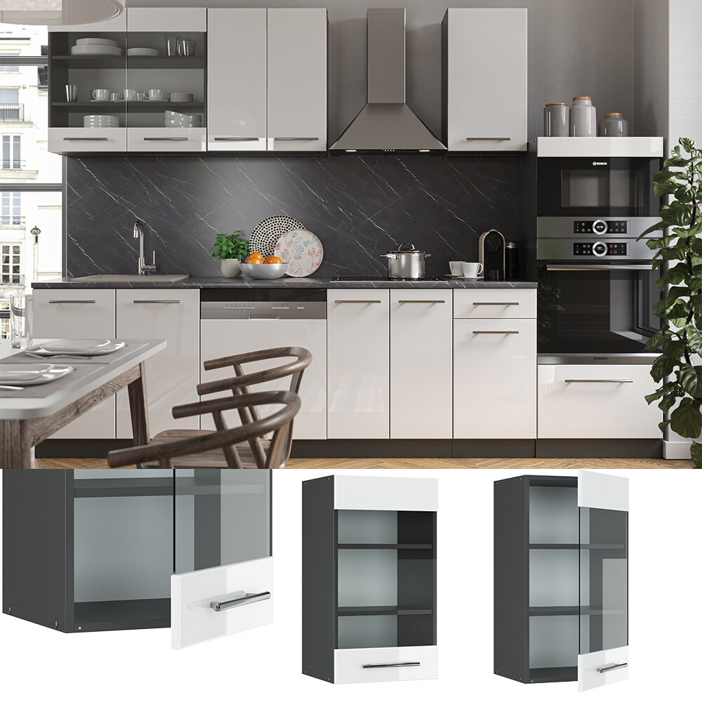 VICCO H&auml;ngeglasschrank 40 cm Wei&szlig; Hochglanz K&uuml;chenschrank H&auml;ngeschrank K&uuml;chenzeile Fame-Line 