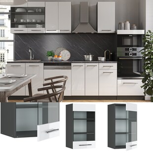 VICCO Hängeglasschrank 40 cm Weiß Hochglanz Küchenschrank Hängeschrank Küchenzeile Fame-Line 