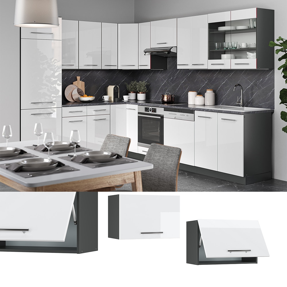 VICCO H&auml;ngeschrank 60cm (flach) Wei&szlig; Hochglanz K&uuml;chenschrank Dunstabzug K&uuml;chenzeile Fame-Line 