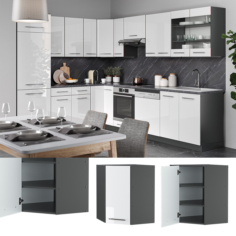 VICCO Eck H&auml;ngeschrank 57 cm Wei&szlig; Hochglanz K&uuml;chenschrank H&auml;ngeschrank K&uuml;chenzeile Fame-Line 