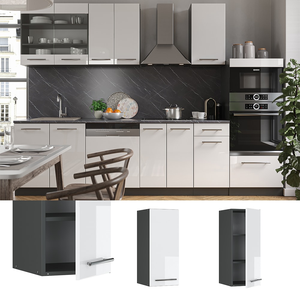 VICCO H&auml;ngeschrank 30 cm Wei&szlig; Hochglanz K&uuml;chenschrank Oberschrank K&uuml;chenzeile Fame-Line 