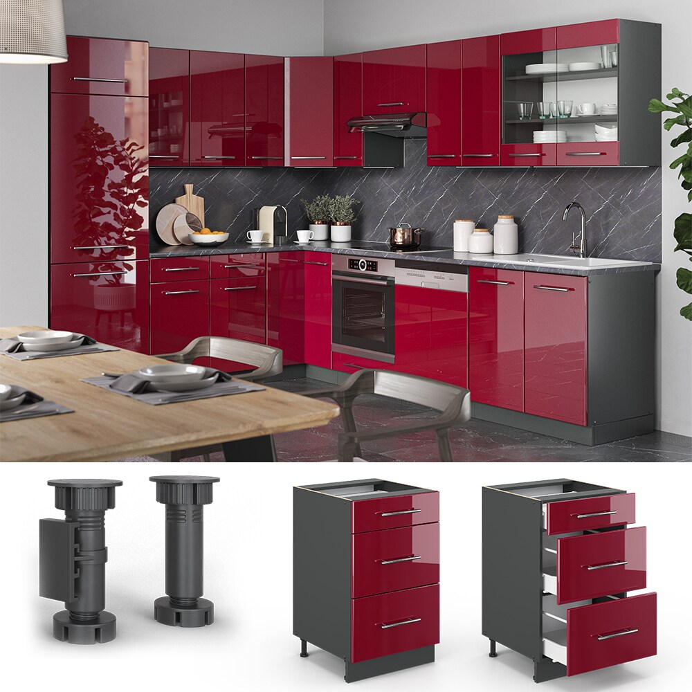 VICCO Schubunterschrank 50 cm Bordeaux Hochglanz K&uuml;chenschrank H&auml;ngeschrank K&uuml;chenzeile Fame-Line 