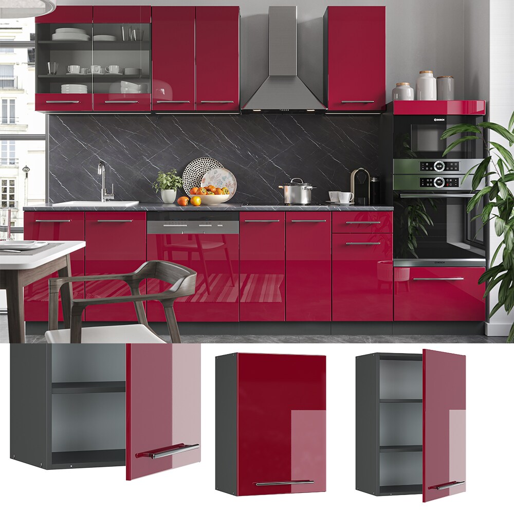 VICCO H&auml;ngeschrank 50 cm Bordeaux Hochglanz K&uuml;chenschrank H&auml;ngeschrank K&uuml;chenzeile Fame-Line 