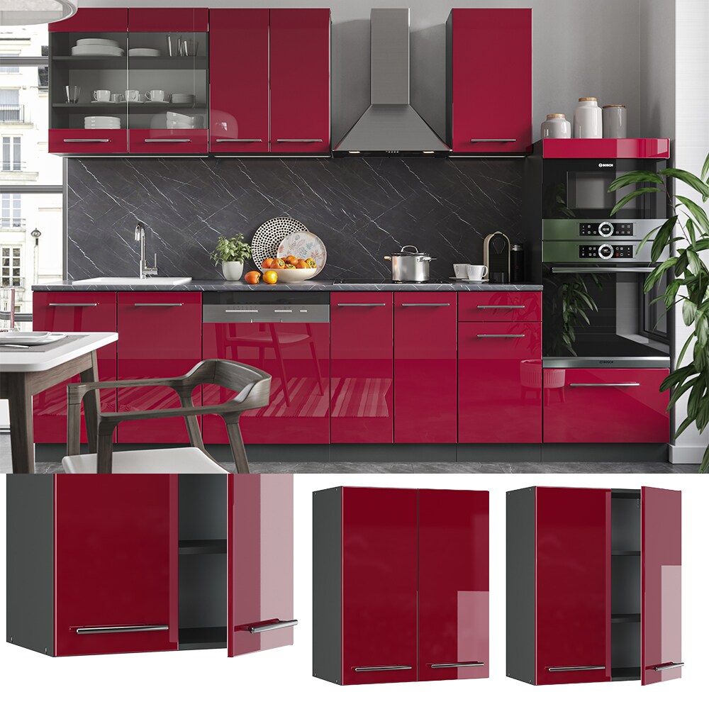VICCO H&auml;ngeschrank 60 cm Bordeaux Hochglanz K&uuml;chenschrank H&auml;ngeschrank K&uuml;chenzeile Fame-Line 