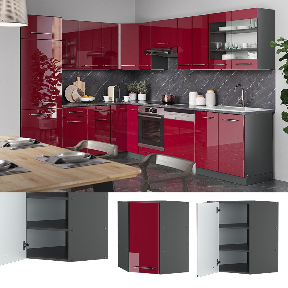 VICCO Eck H&auml;ngeschrank 57 cm Bordeaux Hochglanz K&uuml;chenschrank H&auml;ngeschrank K&uuml;chenzeile Fame-Line 