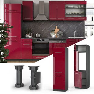 VICCO Kühlumbauschrank 60 cm Bordeaux Hochglanz Küchenschrank Hochschrank Küchenzeile Fame-Line 