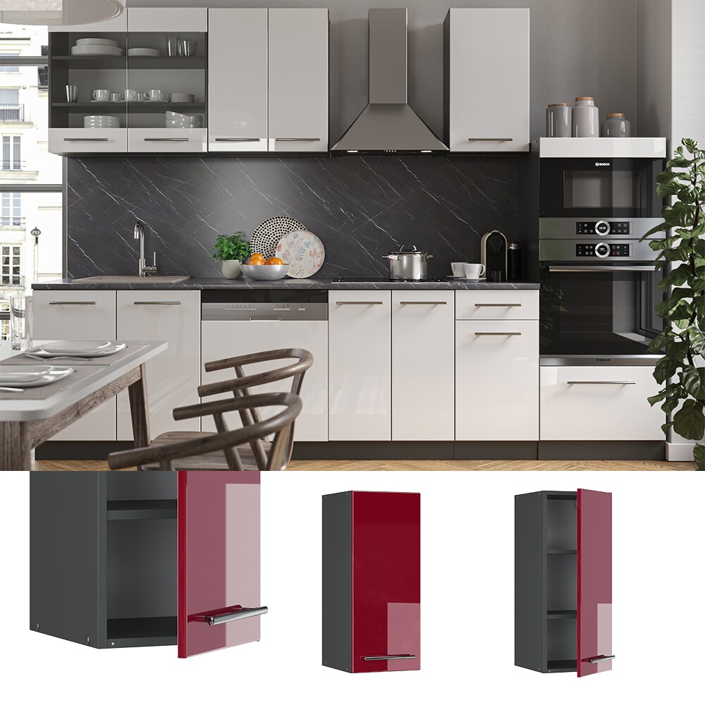 VICCO H&auml;ngeschrank 30 cm Bordeaux Hochglanz K&uuml;chenschrank Oberschrank K&uuml;chenzeile Fame-Line 