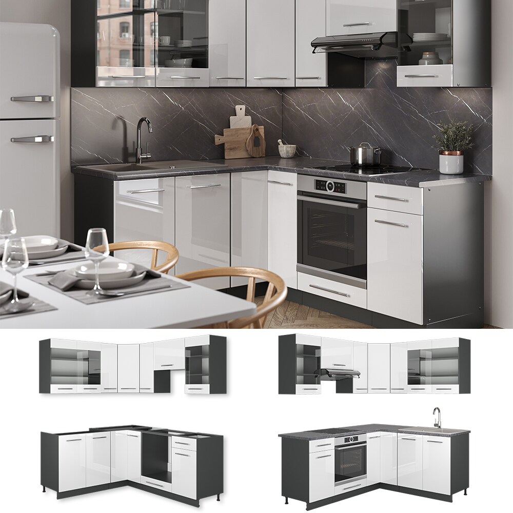 Vicco Eckk&uuml;che Fame-LINE K&uuml;chenzeile K&uuml;che 190cm Wei&szlig; Hochglanz 