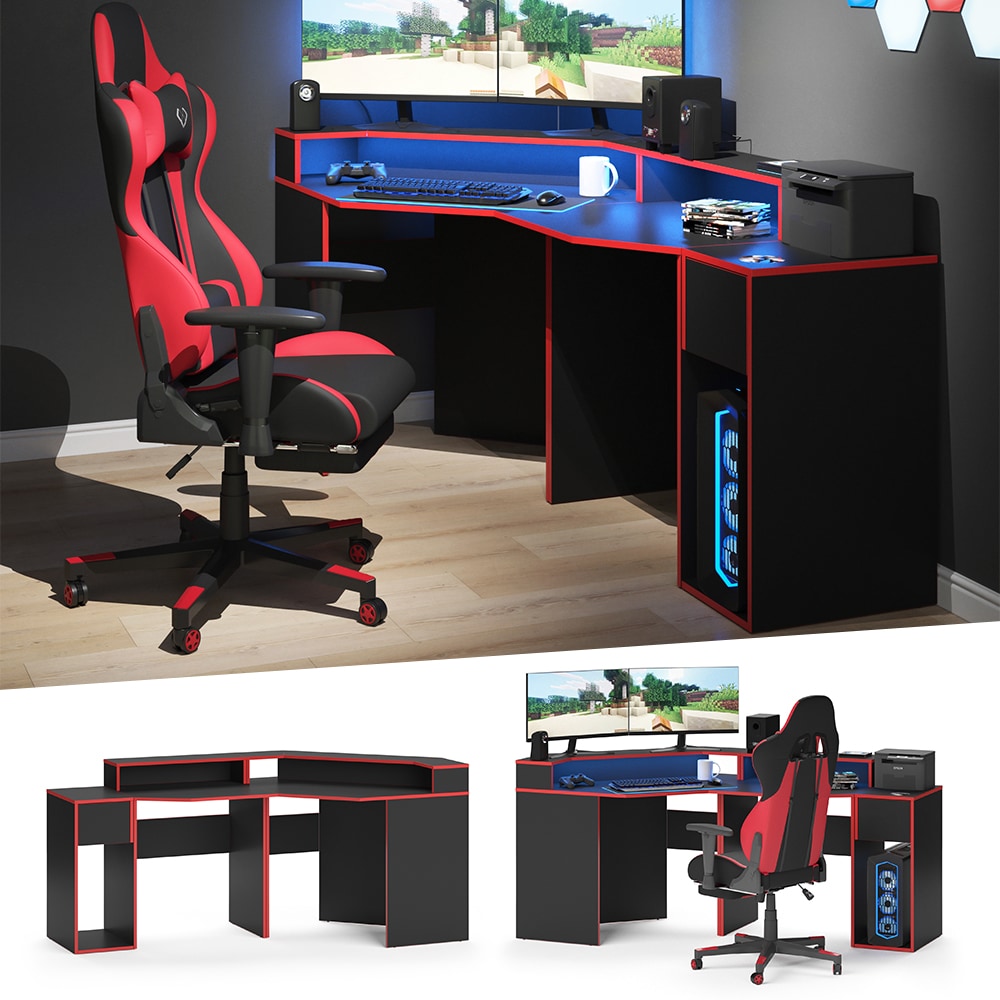 Vicco Gaming Desk Eckschreibtisch Kron Schreibtisch Gamer PC Tisch Computertisch 