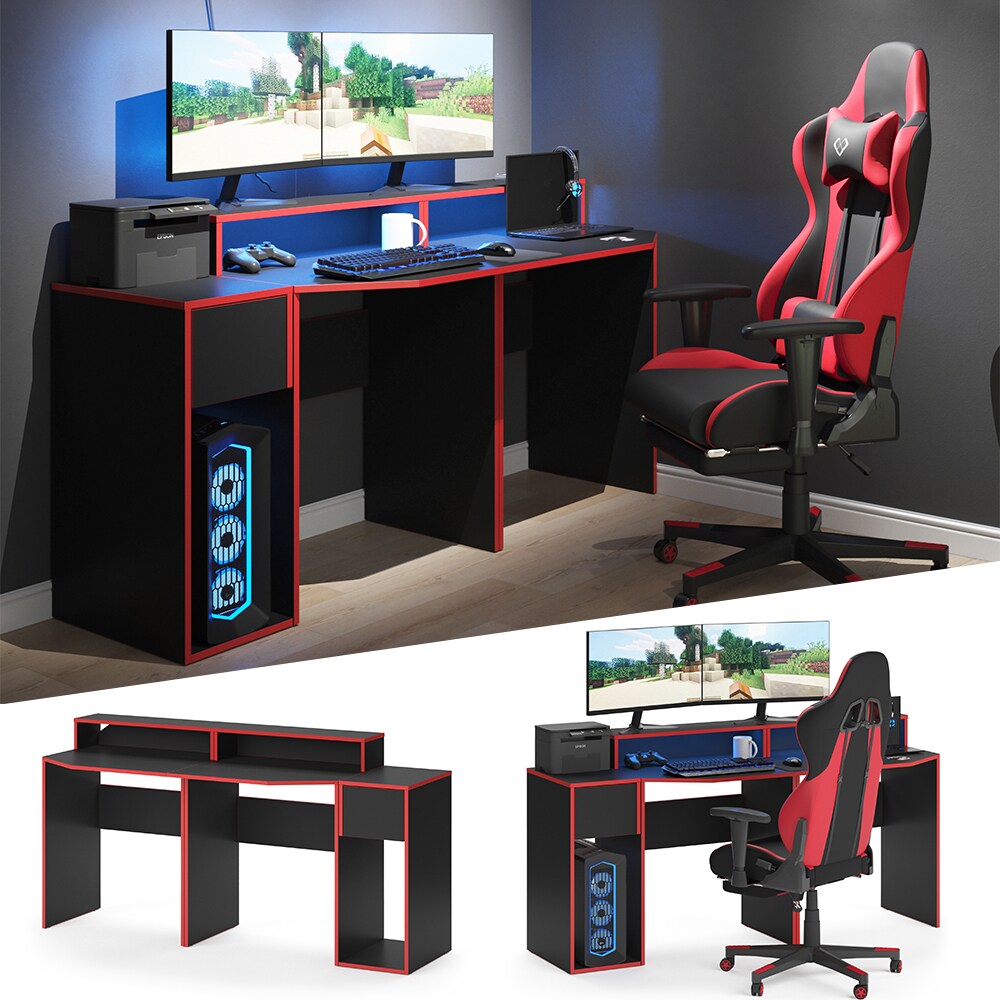 Vicco Gaming Desk Schreibtisch Kron 170cm Gamer PC Tisch Computertisch B&uuml;rotisch 