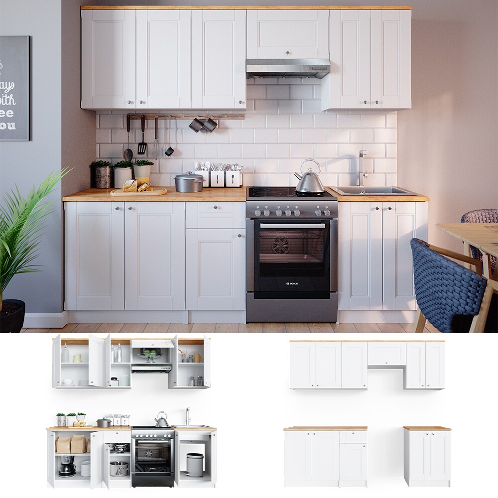 VICCO K&uuml;chenzeile Bergamo 240cm Landhaus K&uuml;che Einbauk&uuml;che K&uuml;chenblock wei&szlig; 