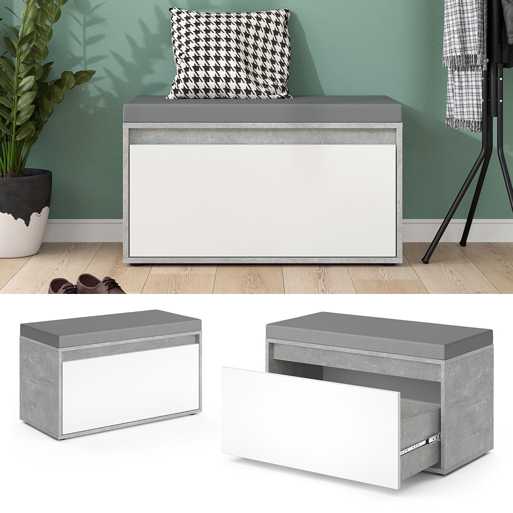 Vicco Sitzbank Schuhbank Sitztruhe Iker Beton Schuhschrank Sitzfl&auml;che Stauraum 