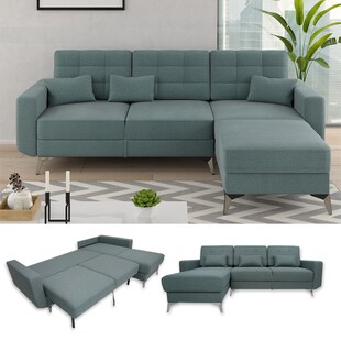 VitaliSpa Ecksofa Schlafsofa Boxspringsofa York Schlaffunktion Bettkasten blau 
