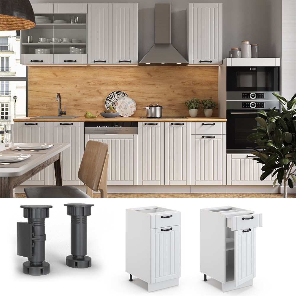 Vicco Schubunterschrank 40 cm FAME Line K&uuml;chenschrank K&uuml;chenzeile Landhaus Wei&szlig; 