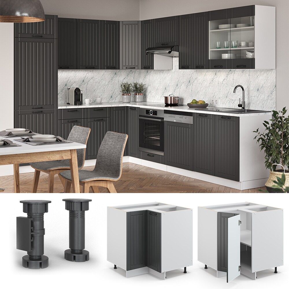 Vicco Eckunterschrank 87 cm FAME Line K&uuml;chenschrank K&uuml;chenzeile Landhaus Anthrazit 