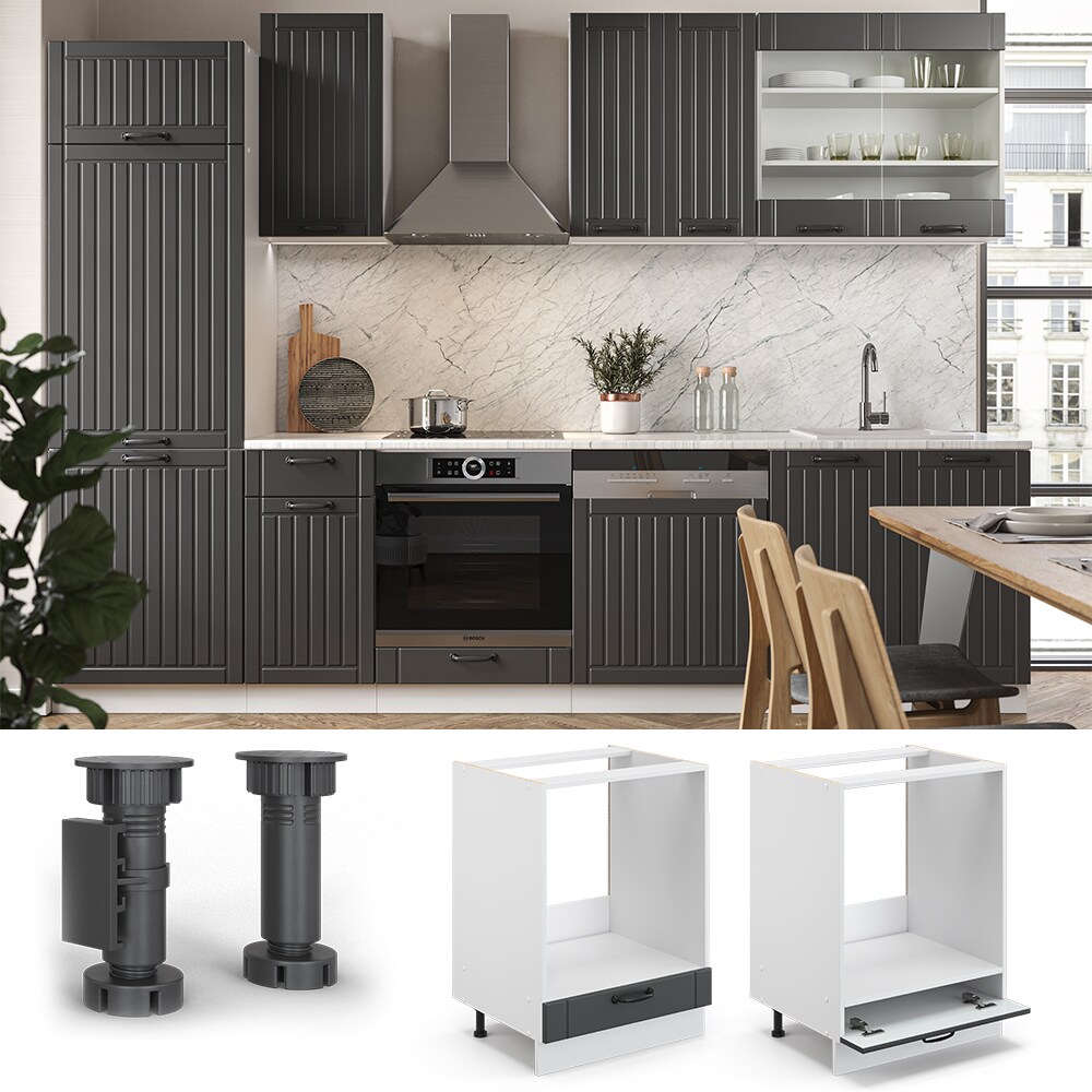 Vicco Herdumbauschrank 60 cm FAME Line K&uuml;chenschrank K&uuml;chenzeile Landhaus Anthrazit 