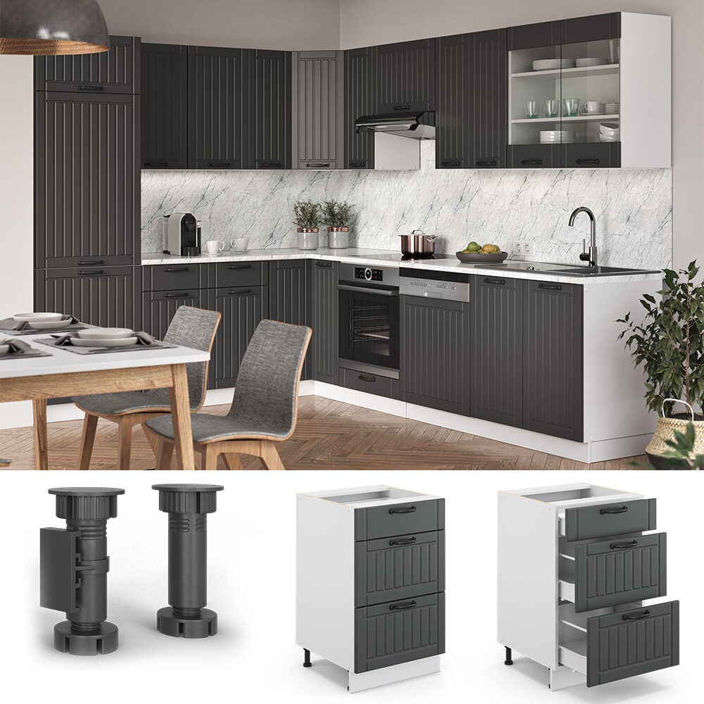 Vicco Schubunterschrank 50 cm FAME Line K&uuml;chenschrank K&uuml;chenzeile Landhaus Anthrazit 