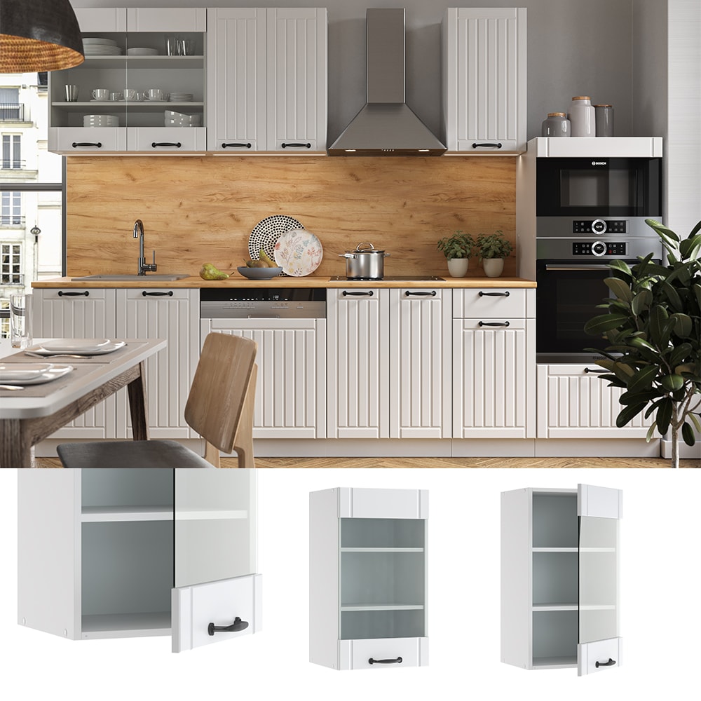 Vicco H&auml;ngeglasschrank 40 cm FAME Line K&uuml;chenschrank K&uuml;chenzeile Landhaus Wei&szlig; 