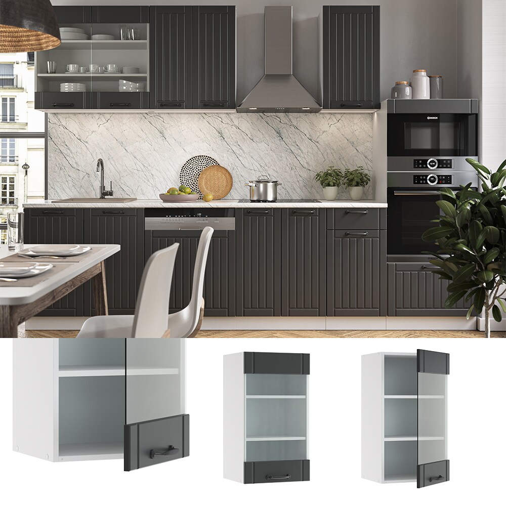 Vicco H&auml;ngeglasschrank 40 cm FAME Line K&uuml;chenschrank K&uuml;chenzeile Landhaus Anthrazit 