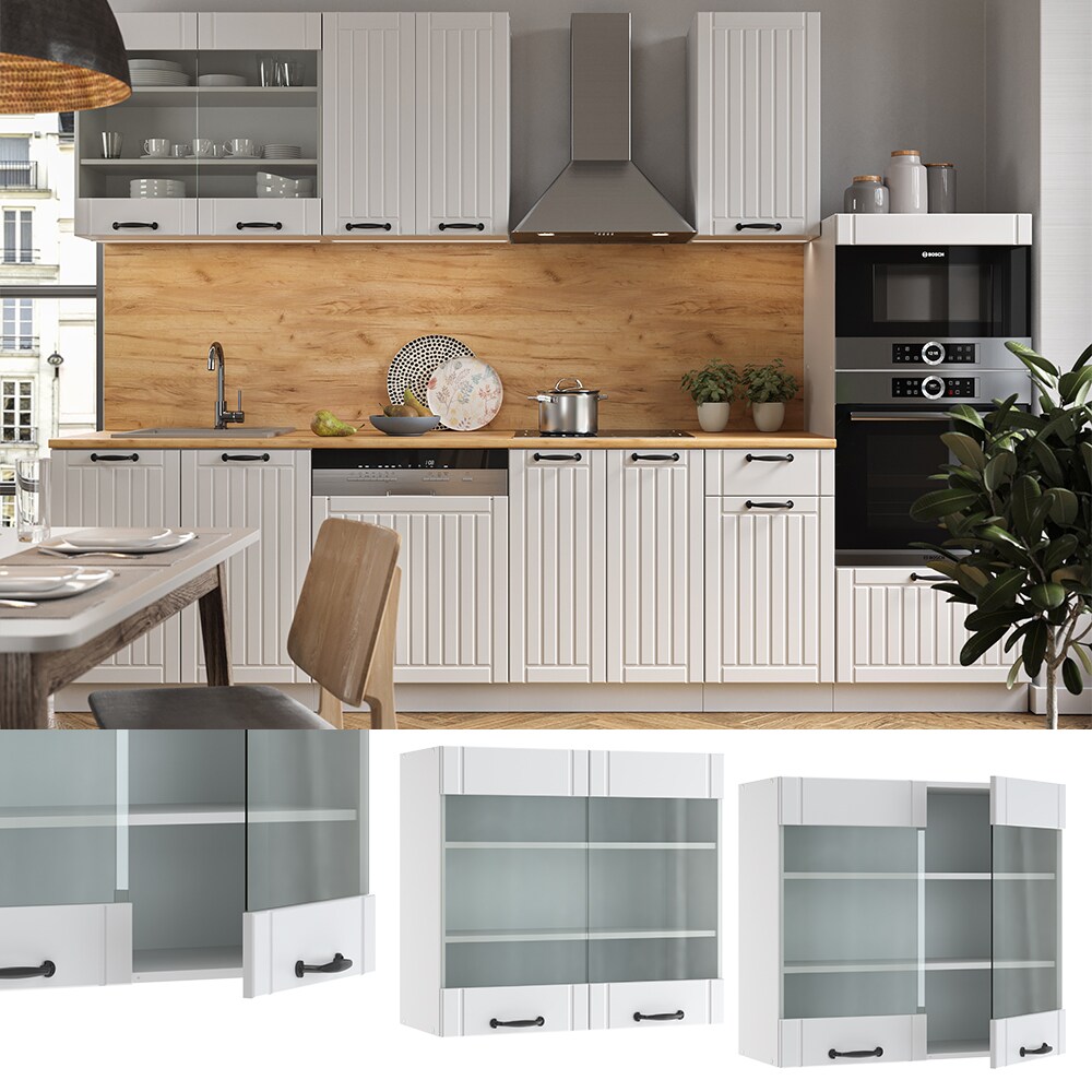 Vicco H&auml;ngeglasschrank 80 cm FAME Line K&uuml;chenschrank K&uuml;chenzeile Landhaus Wei&szlig; 
