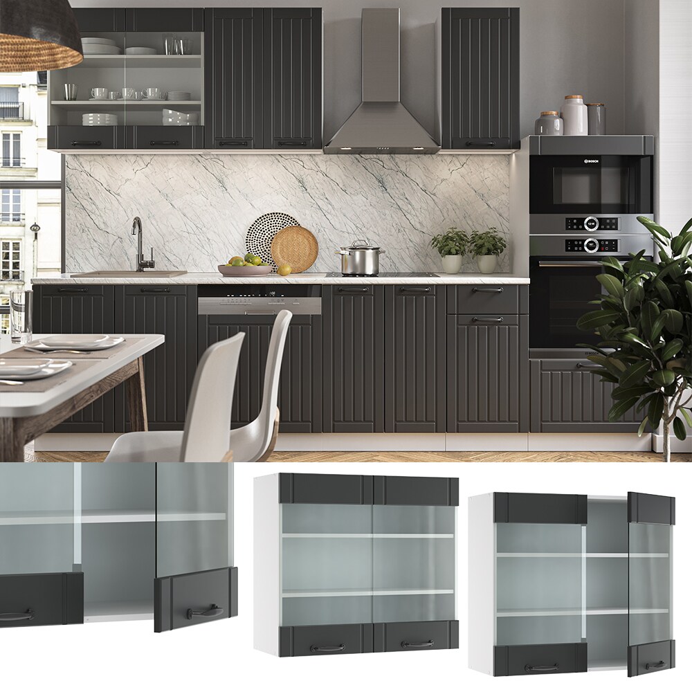 Vicco H&auml;ngeglasschrank 80 cm FAME Line K&uuml;chenschrank K&uuml;chenzeile Landhaus Anthrazit 