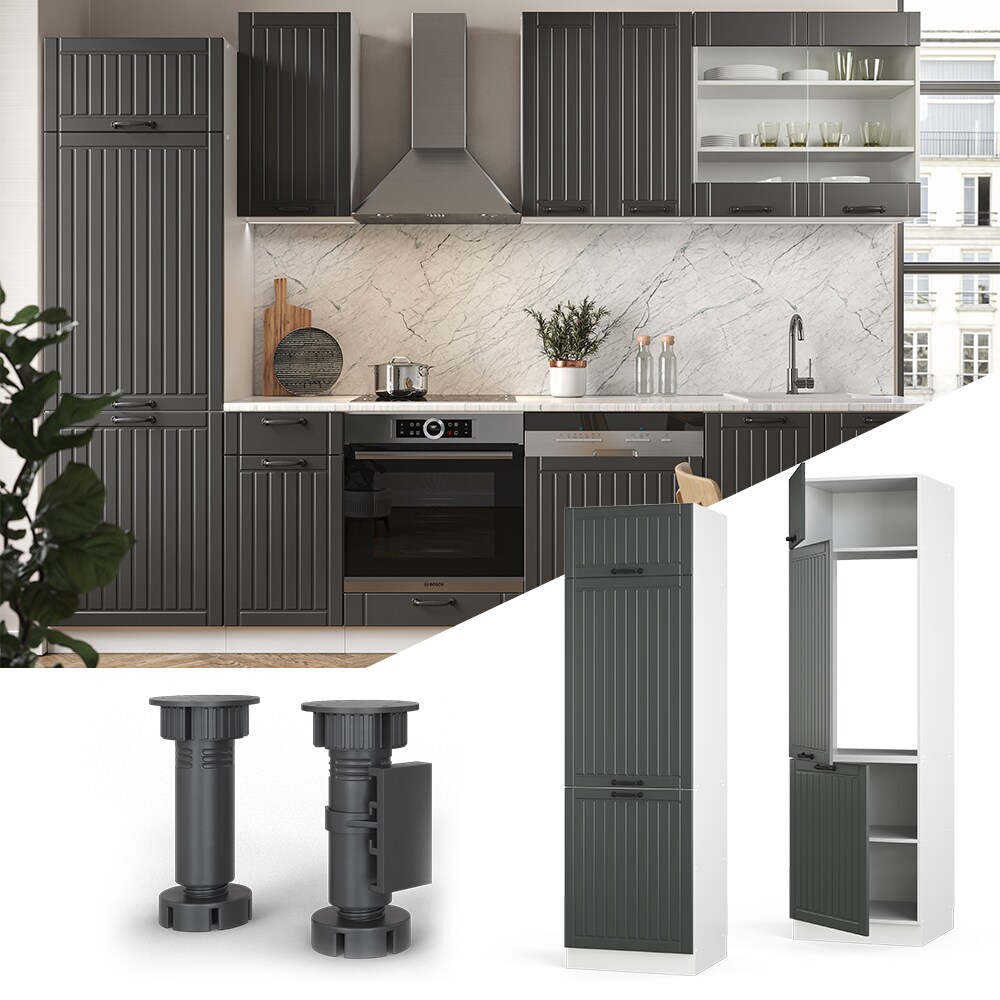 Vicco K&uuml;hlumbauschrank 60 cm FAME Line K&uuml;chenschrank K&uuml;chenzeile Landhaus Anthrazit 